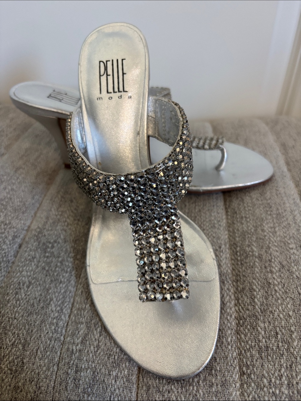 Pelle Moda Silver Crystal Embellished Heeled Sandals 8